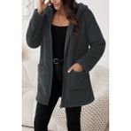 Meğdaix Kadın Uzun Kollu Kapşonlu Önden Fermuarlı Cepli Welsoft Ceket - Gri - 2XL - 3XL
