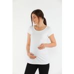MEGHAN L.A Beyaz Hamile Esnek Pamuklu Kumaş T-shirt