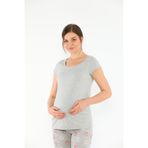 MEGHAN L.A Gri Hamile Esnek Pamuklu Kumaş T-shirt