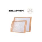 MEHAY HOME LÜX 2'Lİ Kulplu BAMBU MİKA ŞEFFAF Dikdörtgen Çay Kahve Servis Sunum Tepsi 33CM&40CM