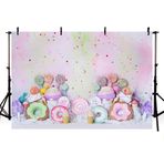 MEHOFOND 2,1 x 1,5 m Tatlı Şeker Portre Fotoğrafçılık Arka Plan Kız Doğum Günü Partisi Dekorasyonu Pastel Gökkuşağı Donut Lolipop Fon Renkli Afiş Pasta Şut Tatlı Fotoğraf Stüdyosu Donanımı