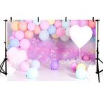 MEHOFOND 7x5ft Kız Doğum Günü Partisi Dekor Fotoğrafçılık Fon Renkli Balonlar Aşk Kalp Gökkuşağı Arka Plan Beyaz Bulut Pasta Masası Afiş Bebek Portresi Fotoğraf Stüdyo Donanımı