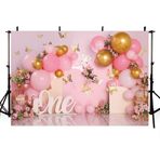 MEHOFOND 8x6ft Pastel Pembe Kız 1. Doğum Günü Arka Plan Afiş Balonlar Kuş Kafesi Kelebek Çiçek Kemerli Arka Plan Plaka Parti Dekor Bebek Portre Fotoğraf Sahne Fotoğraf Stüdyosu Hediye Malzemeleri
