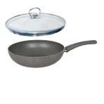 Mehtap Granit Wok Tava 28 Cm Cam Kapaklı