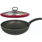Mehtap Teflon Wok Tava - 24 cm Cam Kapaklı - Füme