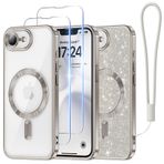 Meifigno iPhone 16e için geliştirilen kılıf, [MagSafe ile uyumlu][2 ekran koruyucu folyo] [parlak kart ve el kayışı] tam kamera koruması 6,1 inç cep telefonu kılıfı için geliştirilmiştir, gümüş gri