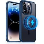 Meifigno Magic Mag Kılıf iPhone 14 Pro ile Uyumlu, [Askeri Test Edilmiş ve Magsafe ile Uyumlu], Yumuşak Çerçeveli Yarı Saydam Mat Arka Kapak, 6,1 inç iPhone 14 Pro için Telefon Kılıfı, Mavi