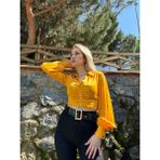 Meissa Fashion Kadın Büzgüllü Düğme Detaylı Uzun Kollu Crop Gömlek - XS - 05S-Sarı