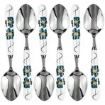 MEIYAHOME 16,5 cm 5,5 inç Zarif Unutma Tatlı Kaşığı Premium SUS304 18-10 Paslanmaz Çelik Ayna Kaplama Beyaz Seramik Çiçek Saplı, Tatlılar için Gıda Sınıfı Kaşık, Çorbalar Günlük Kullanım (6 Adet)