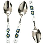 MEIYAHOME 20 cm 8 inç Zarif Unutma Beni Unutma Yemek Kaşığı - Premium SUS304 18-10 Paslanmaz Çelik Ayna Kaplama Beyaz Seramik Çiçek Saplı, Yemekler, Çorbalar ve Günlük Kullanım için Gıda Sınıfı Kaşık