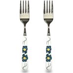 MEIYAHOME 8 inç (20 cm) Biftek Yemek Çatalı, Soyut Mavi Çiçek El Boyalı Seramik Sap 18-10 Paslanmaz Çelik Masa Çatalı, Ev ve Otel Kullanımı için Dayanıklı Metal Çatal Bıçak Takımı (2 ADET)