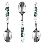 MEIYAHOME Zarif Unutma Beni Tatlı Kaşığı, 16,5 cm, Yüksek Kaliteli SUS304 18 – 10 Paslanmaz Çelik, Aynalı Yüzey, Beyaz Seramik Çiçek Saplı, Tatlılar, Çorbalar için Gıdaya Uygun Kaşık