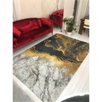 Meka Altın Mermer Model Ipek Kadife Lastikli Halı Örtüsü - 150 x 230 cm - Renkli
