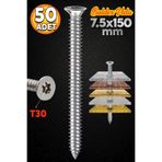 MEKA Buldex Vida 7.5x150 mm 50 ADET Sivri Uçlu Dübelsiz Beton Vidası Tork Duvar Vidası Buldeks