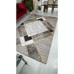 Meka Kahve Gold Şerit Model Antibakteriyel Lastikli Kadife Halı Örtüsü Modern Tema 155 x 235 cm - Renkli
