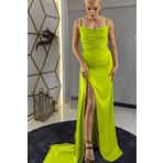 Mekafashion Allyso Degaje Yaka Yırtmaçlı Abiye 582243 Indigo Fıstık Yeşili