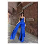 Mekafashion Dina Göğüs İşleme Detay Saten Abiye 9320 SAKS MAVİSİ