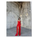Mekafashion Fulya Straplez Yırtmaçlı Abiye 582467 KIRMIZI