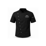 Mekaizen Kısa Kollu Chef Ceketi Aşçı Üniforması, Aşçı Gömleği Aşçı Forması Asimetrik Tasarım Nakış Hediyeli