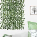 MekanAnı Dekor 12 Adet 230 cm Yapay Sarmaşık Yaprak, Karbuz Doğal Görünümlü Dekoratif Yapay Bitki, Bahçe, Balkon, İç ve Dış Mekan Ev Dekoru, Doğalgaz Borusu Süsü, Peyzaj ve Organizasyon Dekorasyonu