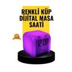 MEKs 7 Renk Led Işıklı Alarmlı Dijital Küp Masa Saati Termometreli - Hep-3147-6208