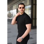 Meks Erkek Bisiklet Yaka Petek Dokulu Kısa Kollu Triko Tişört - Siyah - 2XL