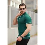 Meks Erkek Fermuarlı Yakalı Kısa Kollu T-Shirt - Yeşil