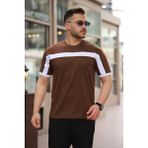 Meks Erkek Şerit Detaylı Kısa Kollu T-Shirt - Kahverengi - 2XL