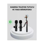MEKs Kablosuz Çift Yaka Mikrofonu Ve Tripodlu Selfie Çubuğu İçerik Üretici Seti - Hep-4781-4598