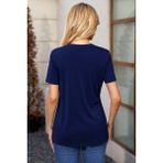 Meks Kadın Kısa Kollu V Yakalı Önü Düğmeli Viskon Bluz - L - XL - Lacivert