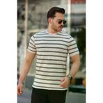 MEKs MEKs-681a4140bc258 Erkek Çizgili Kısa Kollu T-Shirt