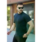 MEKs MEKs-682b69a8dafb6 Erkek Bisiklet Yaka Örgü Desenli Kısa Örme Triko Kısa Kollu T-Shirt