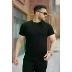 MEKs MEKs-68332219dce96 Erkek Ince Çizgi Dokulu Bisiklet Yaka Kısa Kollu T-Shirt