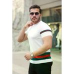 MEKs MEKs-6849db4732ded Erkek Bisiklet Yaka Bel Ve Kol Şerit Desenli Kısa Kollu Tişört