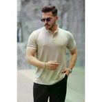 MEKs MEKs-685027158f6a9 Erkek Düğme Yakalı Jakar Kumaş Kısa Kollu Tişört