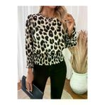 MEKs MEKs-6943c0f79d149 Kadın Uzun Kollu Bisiklet Yaka Leopar Desenli Modal Bluz