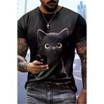 MEKs MEKs-6a03af84145cf Erkek Bisiklet Yaka Kedi Baskılı Süprem T-Shirt