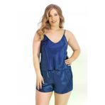 MEKs MEKs-AC1061 Büyük Beden Saks Saten Babydoll Şort Takımı
