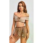 MEKs MEKs-ACLB-163 Kalın Askılı Sütyen Leopar Desen Etekli Fantezi Gecelik