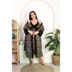 MEKs MEKs-ACLD-19204 Büyük Beden Leopar Desenli Dantel İşlemeli 2'li Gecelik Sabahlık Takımı