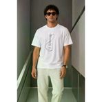 MEKs MEKs-TYTR-10677 Erkek Minimal Gitar Baskılı Tişört T-Shirt Yazlık Kısa Kol Bisiklet Yaka T-Shirt - Beyaz