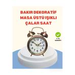 MEKs Metal Bronz Nostaljik Masa Saati Alarmlı Büyük Boy Sessiz Mekanizmalı - Hep-6197-6476