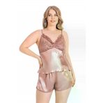 MEKs TYC4A626FC1D2002E77BC6800 Büyük Beden Vizon Saten Babydoll Şort Takımı