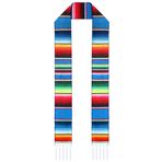 Meksika Serape Eşarp Renkli Mezuniyet Atkı Latino Serape Kuşak Eşarp Mezuniyet Kadın Erkek için, 84,6 x 5 İnç, Mavi