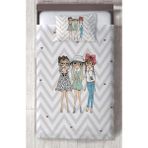 Mekta Home Bebek ve Çocuk Odası 3'lü Prenses Kız Zikzak Desenli Yatak Örtüsü - Renkli - 140 x 220 cm