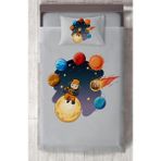Mekta Home Bebek ve Çocuk Odası Astronot Çocuk ve Gezegen Desenli Yatak Örtüsü - Renkli - 140 x 220 cm