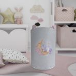 Mekta Home Bebek ve Çocuk Odası Aya Sarılan Unicorn Desenli Gri Oyuncak Sepeti - Renkli