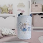 Mekta Home Bebek ve Çocuk Odası Ayda Oturan Kız Desenli Mavi Motifli Oyuncak Sepeti - Renkli