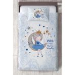 Mekta Home Bebek ve Çocuk Odası Ayda Oturan Kız Desenli Mavi Motifli Yatak Örtüsü - Renkli - 140 x 220 cm