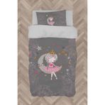 Mekta Home Bebek ve Çocuk Odası Ayda Oturan Kız Pembe Motifli Gri Nevresim Takımı - Renkli - 160 x 230 cm